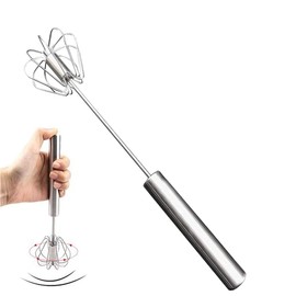 Egg Whisk Stainless Steel Hand Push Whisk Egg Blender Semi-Auto Rotating Push Mixer Milk Frother Multifunction Hand Whisk for Baking, Cooking, Whisking, Beating, Stirring, Kitchen Utensils - 10.6Inch
