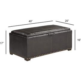 AC Pacific Vista Faux Leather Storage Bench for Bedroom and Living Room, with 2 Ottomans for Seating, Stylish Multi-Functional Furniture, Tufted Nail Head Design, Large, Black
