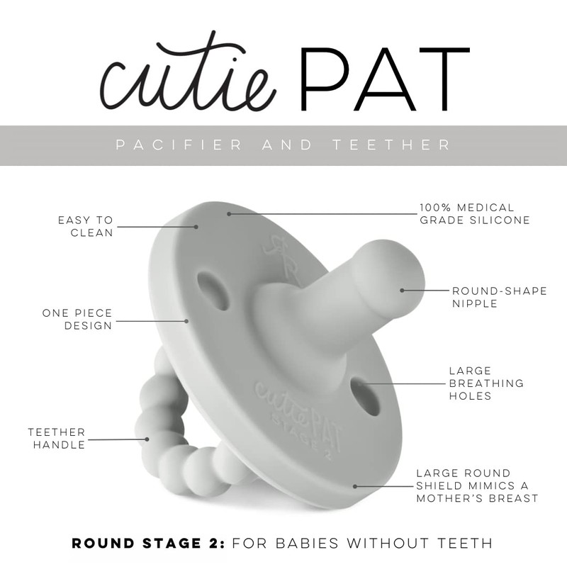 Ryan & Rose Cutie PAT Pacifier Teether (Stage 2, Grey)