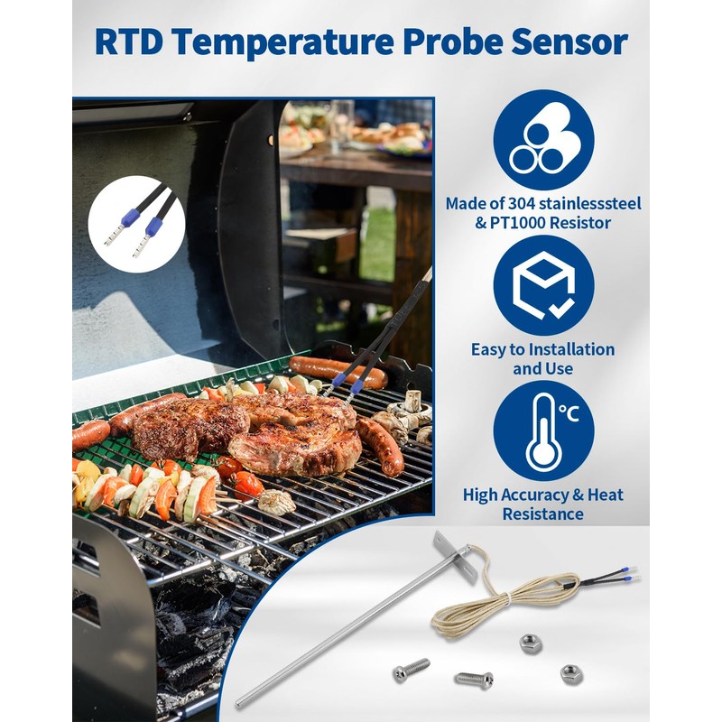 7" RTD Temperature Probe Sensor, 304 Stainless Steel Replacement for