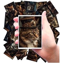 Stickers [24 pcs x 2.5"x3.5" Each] Fluffy Steampunk Cats in Cute Vests and Top Hats Old Book Illustrations Vintage FLONZ Ephemera for Craft and Scarpbooking