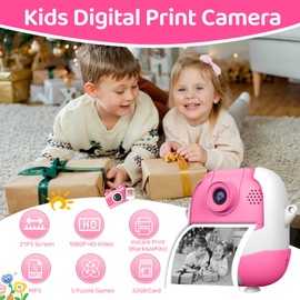 Kids Camera Instant Print,Kids Digital Camera Toys Christmas Birthday Gifts for Girls Age 3-12(Pink)