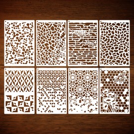 8pcs Stencils for Crafts Reusable, Stencils for Painting Honeycomb Wall Stencil Geometric Crackle Stencils Painting Templates Art Texture Stencils for Art Card Making Canvas DIY Furniture Pape
