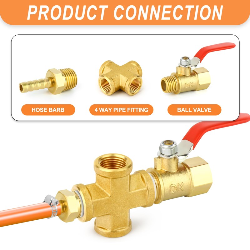 GASHER 2PCS Brass Pipe Fitting, Cross 4 Way Pipe Fitting,