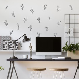 Small Black Flowers Peel and Stick Wall Decals - Set of 62 Flower Wall Stickers - 1"-4" Flower Wall Decor Floral Wall Decals