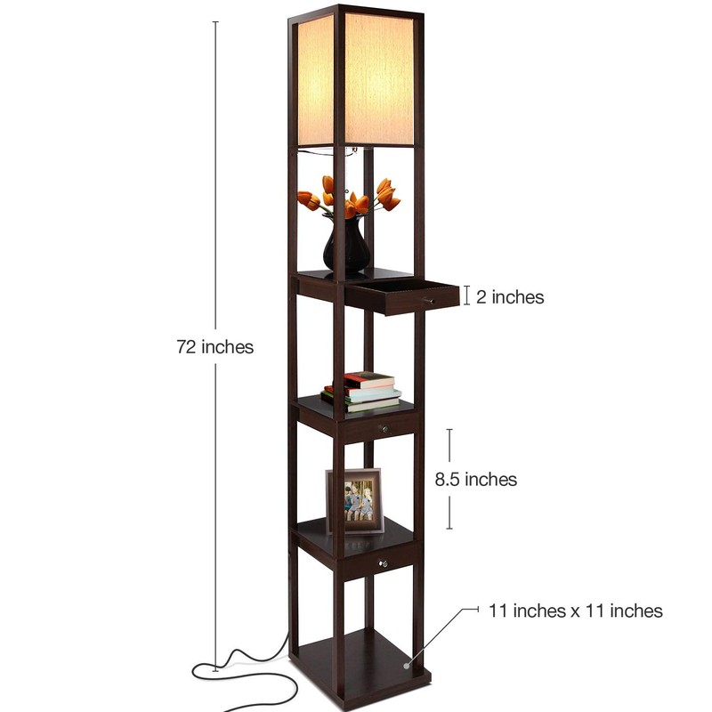 Brightech Maxwell Drawer Edition - Modern Shelf Floor Lamp with