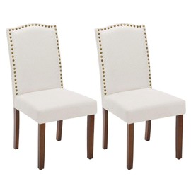 Kitchen Chairs Set of 2 Modern Upholstered Fabric Seat with Nailhead Trim and Ergonomic Lumbar Support for Living Room and Rustic Farmhouse Dining Area, Beige