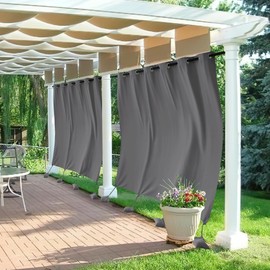 RYB HOME Extra Wide Outdoor Curtains Windproof, Blackout Waterproof Privacy Outside Curtains for Patio Pergola Pool Hut Screen Porch Outside Deck, W 84 x L 96 inch, Grey, 2 Panels