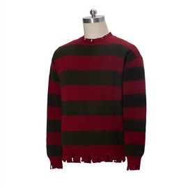 MelangCos Freddy Cosplay Krueger Costume Knit Sweater Long Sleeve Striped Jumper Sweaters Pullovers, Red Striped, Small-Medium