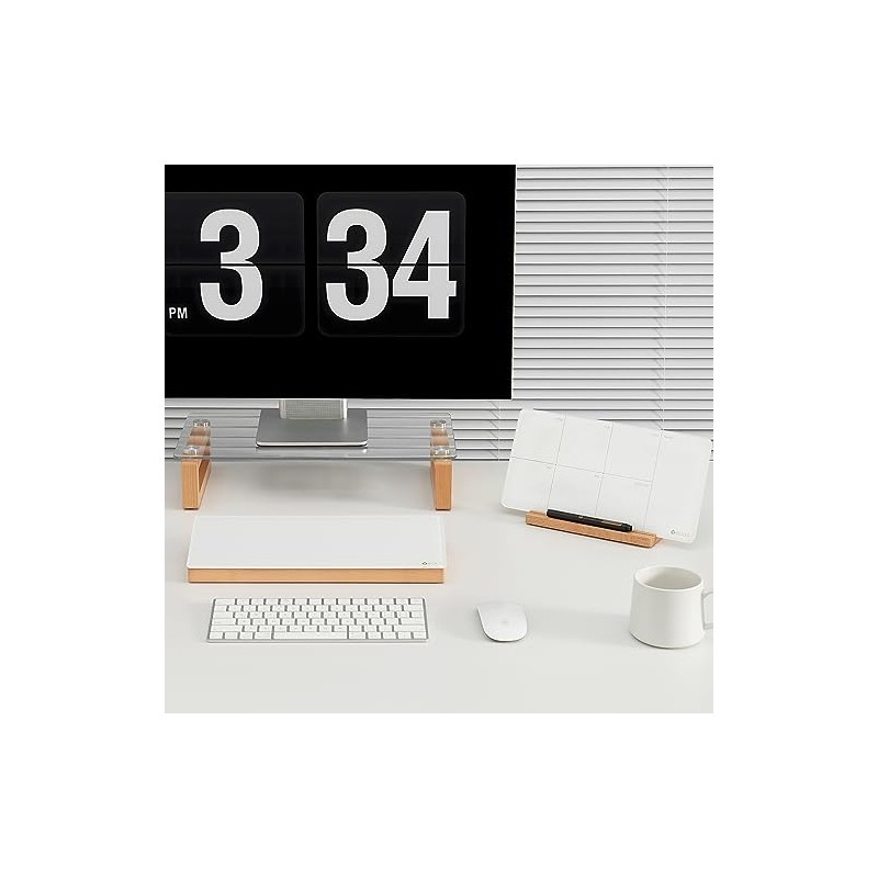 Aesthetic Glass Desktop Whiteboard with Wooden Organizer