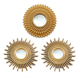 MCCXXII Gold Mirrors for Wall Pack of 3. Round Mirrors.Rays of Light and Annual Ring Shape. Decorative Mirrors.Wall Mirrors for Decor Home Decor.Plastic Frames.Glass Mirrors.Sun Gold Color.