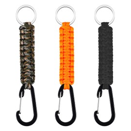 XREE Pack of 3 Paracord Key Chains, Lanyard with Carabiner Braided Lanyard for Survival Camping Hiking (Black & Orange & Camouflage), Black, orange, camouflage