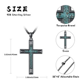 TwoAnts Turqupise Cross Necklace for Men 925 Sterling Silver Black Cross Chain Boho Western Necklace Christian Jewelry Gifts for Women