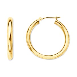 14K Yellow Gold 2MM Shiny Round Tube Hoop Earrings, 15mm