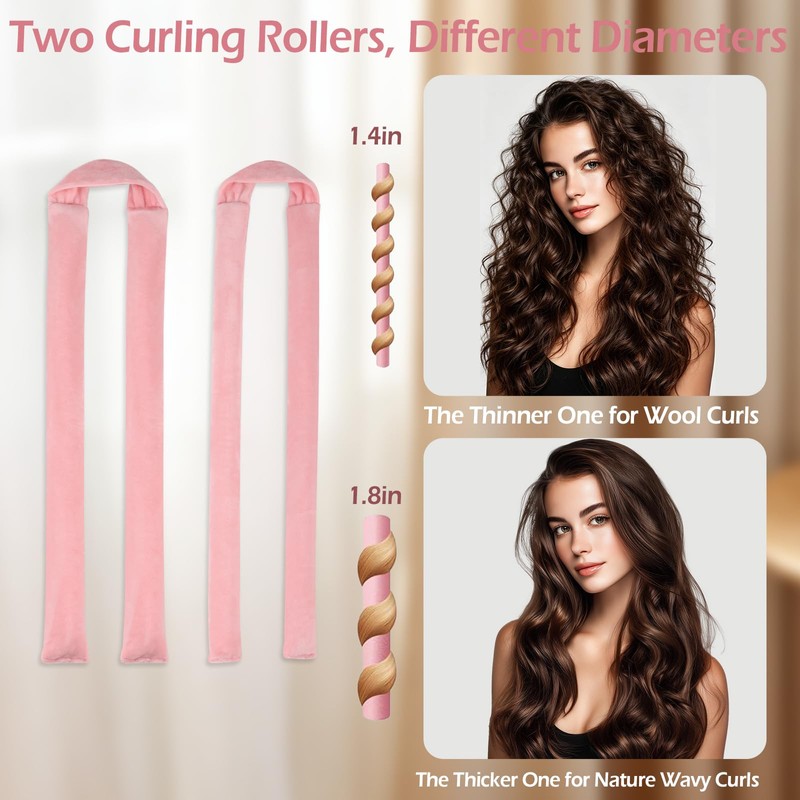 Heatless Curlers Set, Heatless Curls Overnight - Pink
