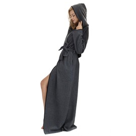 7 VEILS Womens MicroFleece Ultra Long Robes Floor-Length Hooded Bathrobes Unisex - Dark Grey for Women - L…