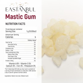 Eastanbul Mastic Gum Chewing Gum, 0.53oz(15g) Mastic Chewing Mewing for Jawline, Large Sized Natural Tears of Chios, Sugar Free, Natural in Resealable Bag Chios Mastiha Greco, Greek Mewing Jawline