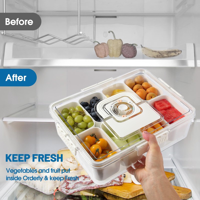 Snackle Box Container with Ice Pack Built In, 8 Compartment