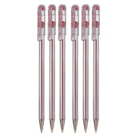 Pentel Red Superb Ballpoint Pen Ball Point Pens 0.7mm Nib Tip 0.25mm Line Width Fine Line Refillable Ink BK77 (Pack Of 6)