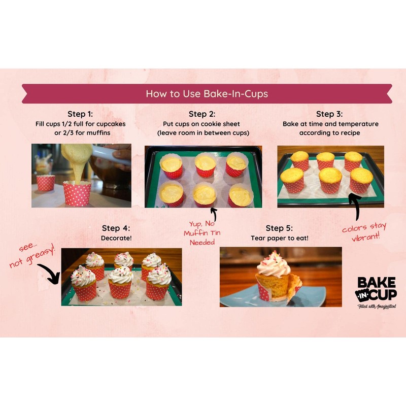 BAKE-IN-CUP 50-Pack Paper Baking Cups, Greaseproof Disposable Cupcake Muffin Liners