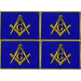 4 PCS Masonic Blue Flag EMBROIDERED PATCH iron-on FREEMASON SQUARE & COMPASS