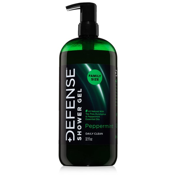 Defense Soap Peppermint Shower Gel | 100% Natural Organic Moisturizing Mint Tea Tree Body Wash, 32 oz