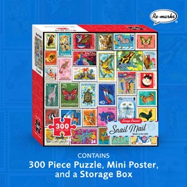 Re-marks Snail Mail Postage-Stamp Collage Puzzle, 300-Piece Jigsaw Puzzle for All Ages