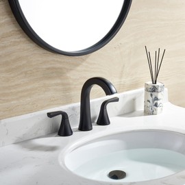 Matte Black Bathroom Sink Faucet, 2 Handle 8 inch Widespread Bathroom Faucet with Pop-up Drain and Water Supply Hose, Lavatory Vanity Faucets, TAF826-MB