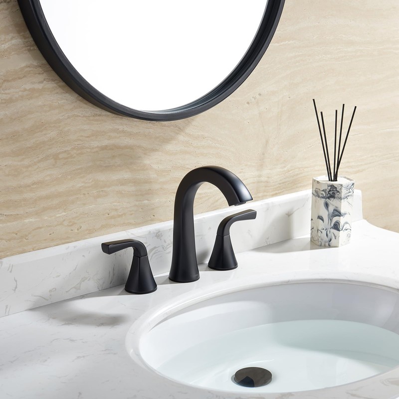 Matte Black Bathroom Sink Faucet, 2 Handle 8 inch Widespread