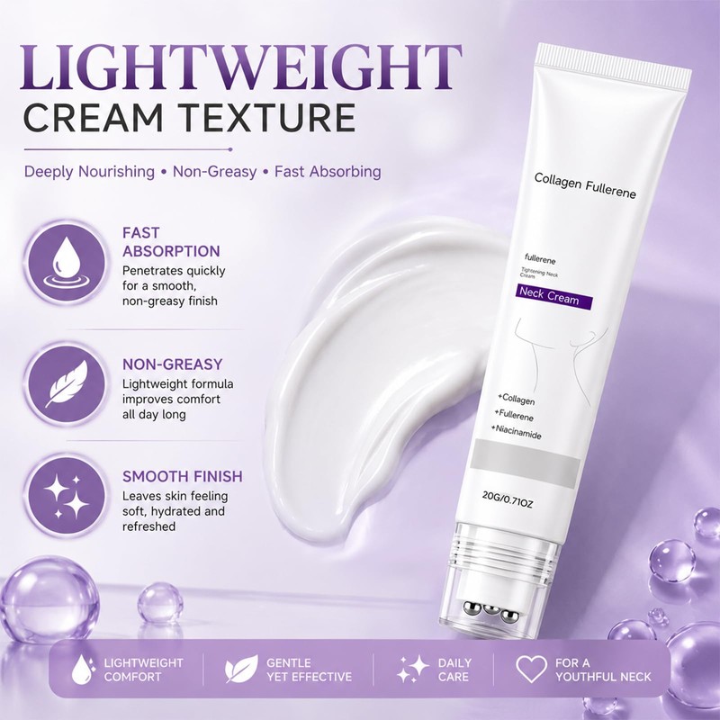 Magic Collagen Fullerene Neck Cream with Roller,Tighte &Lift Firming,2 Pack