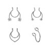 JOFUKIN 4pcs Silver Stainless Steel Fake Nose Ring Flexible Fake