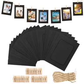 Anwyll Paper Picture Frames 4x6,30 Pcs Black Paper Photo Frames,Cardboard Picture Frames with Clips and Strings,DIY Clip Photo Holders Photo Hanging Display Kit Wall Decor for Home,Party,Office
