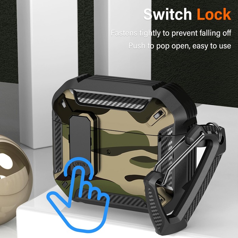 CCSmall for AirPods 4th Case Camouflage with Carabiner Keychain, Full