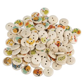 Assorted Wooden Buttons Printed Round Wooden Decorative Buttons Handmade Small 100pcs For Handmade Clothes (Log Color Countryside)