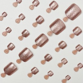 24 Pcs Rose Gold Glitter Press On Toenails YEFIUO Cute Acrylic Fake Toe Nails Press ons Nail Art Light Weight Press on Toe Nails Full Cover Summer False Nail Glue on Toe Nails Stick on Nails for Ma'am