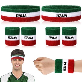 Jadive 2 Sets Italy Sweatband Set Italy Headband and Wristbands Includes 2 Head Sweatband and 2 Pairs Sports Wristband Costume Absorbing Headband for Men Women