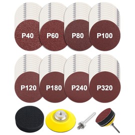 JatilEr Pack of 80 Sandpaper 50 mm Velcro, 2 Inch Round Sanding Pads Grit P40 P60 P80 P100 P120 P180 P240 P320 Random Orbital Sanders Sanding Discs Pad Kit Polishing Pad Adapter for Polished Car Metal