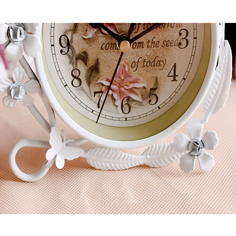 SWHONG White Flower Rustic Iron Coat Table Clock Living Room