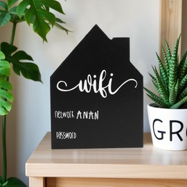 JIEYAO Wifi Sign for Guests, Wifi Password Sign Wooden, Freestanding Sign with Board Erasable Pen WiFi Pattern Table Sign House Shape Network Sign for Home Bar Coffee Guest Room Tabletop Decor