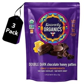Heavenly Organics Organic Dark Chocolate Honey Patties Pack of 3 Guilt Free Treats 50 Calories