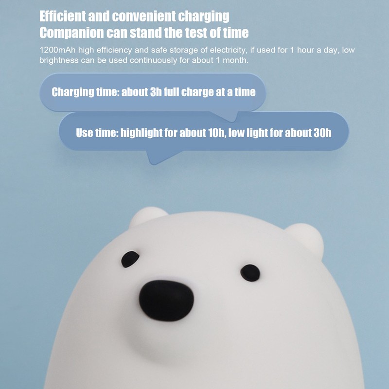 LED Night Light Cartoon White Bear Baby Pat Light USB