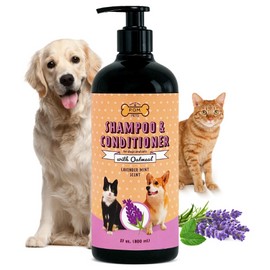 POM Pets 2-in-1 Organic Dog Shampoo & Conditioner – Itchy Skin Relief, Dog Deshedding, Detangles Fur, Cat Shampoo, Paw Cleaner for Dogs, Natural Coat Defense Formula
