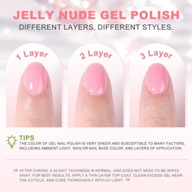 NXJ INFILILA Light Pink Gel Nail Polish, 15ml Nude Pink Gel Polish Clear Pink Nail Polish Jelly Sheer Translucent Gel Nail Polish Long Lasting Hema Free Nail Art Gift for Manicure, Light Pink