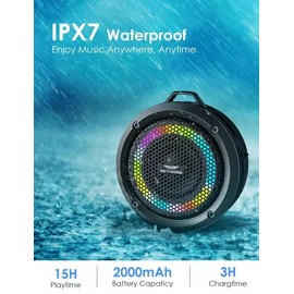 SKYWING Bluetooth Shower Speaker, Soundace S6 IPX7 Waterproof Portable Speaker with Suction Cup Hook Lanyard TWS RGB Lights,Wireless Mini for Bike,Boating,Hiking Outdoor(Black)