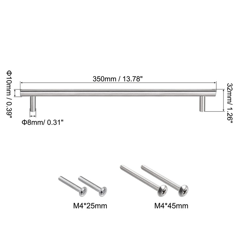sourcing map T Bar Pull Handle, 14"(350mm) Length 10mm Dia