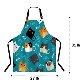 Xuwenz Cute Cats with Fish Bone Kitchen Apron for Women Men, Adjustable Apron Chef Bakers Apron Cooking Apron Cooking Baking Gardening