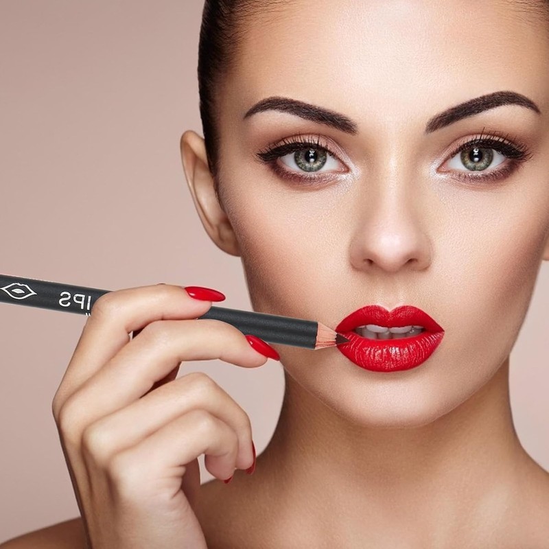 12 Piezas Delineador de Labios 12 Colores, Lápiz de Madera