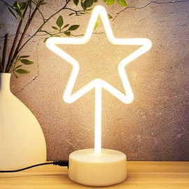 HOHOSIGN Star Neon Sign Neon Star Light LED Star Lights, USB/Battery Operated Neon Sign with Base Stand Star Table Lamp, Light up Star Warm White Christmas Decor for Room Bedroom Office Classroom