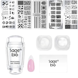 SAGEBIO Christmas Nail Stamping Kit – Silicone Nail Art Stamper with Clear Jelly Head & Christmas Pattern Steel Plate, 05