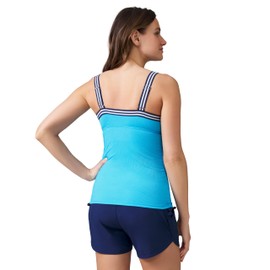 Free Country Women's Track Stripe Tankini Top Azure L